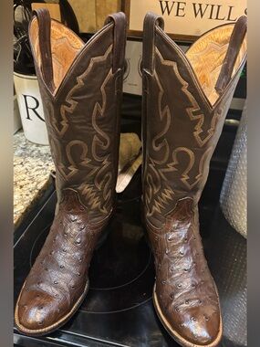 Vintage Laramie Handmade Full Quill Ostrich Cowboy Boots Men’s Approx 8.5 Brown